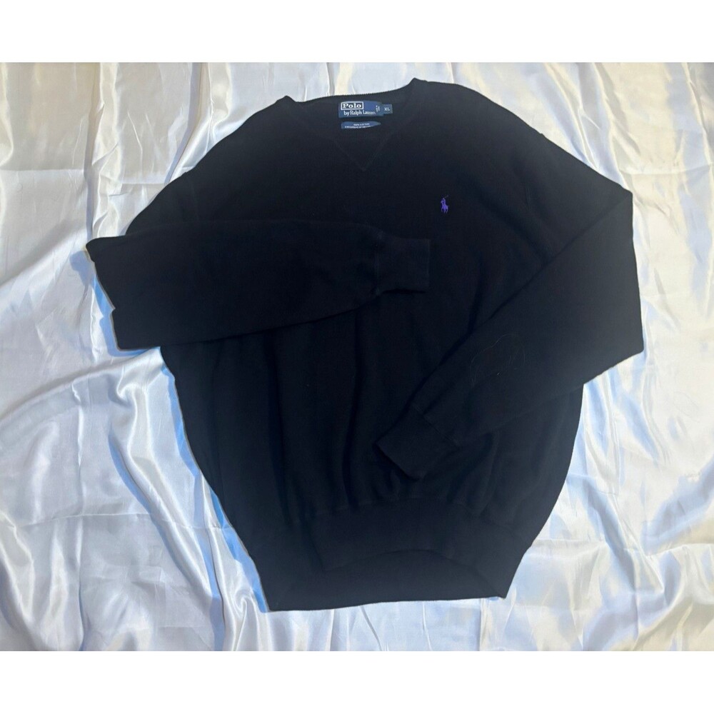 Vintage Polo Ralph Lauren Crewneck Sweatshirt Men's XL Black Purple Pony V-Stitc